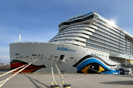 LNG cruise ship AIDAnova at the jetty in Hamburg